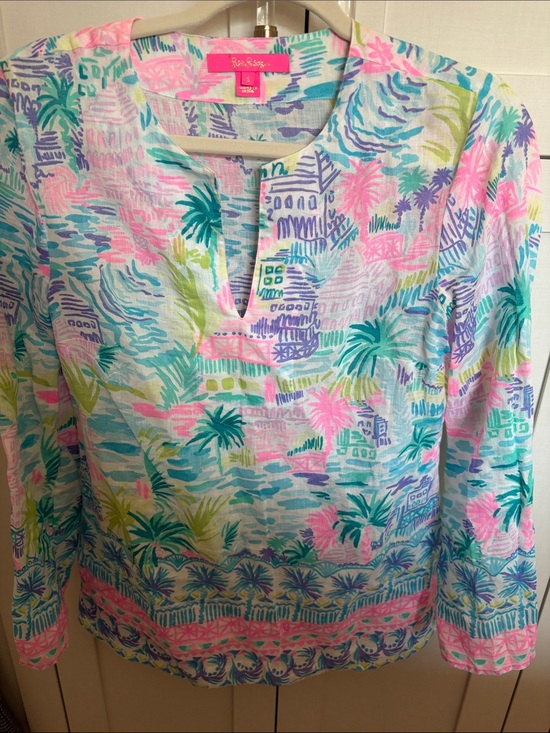 Lilly Pulitzer Tops - Lilly Pulitzer Pastel Tropical Print Tunic in Pink, Aqua & Lime